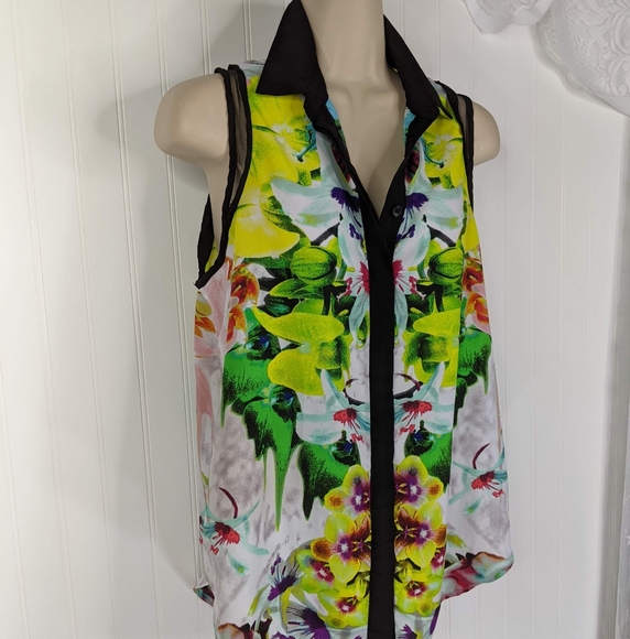 PRABAL GURUNG for Target Tropical Print Sleeveless Blouse Sz M - Picture 3 of 15